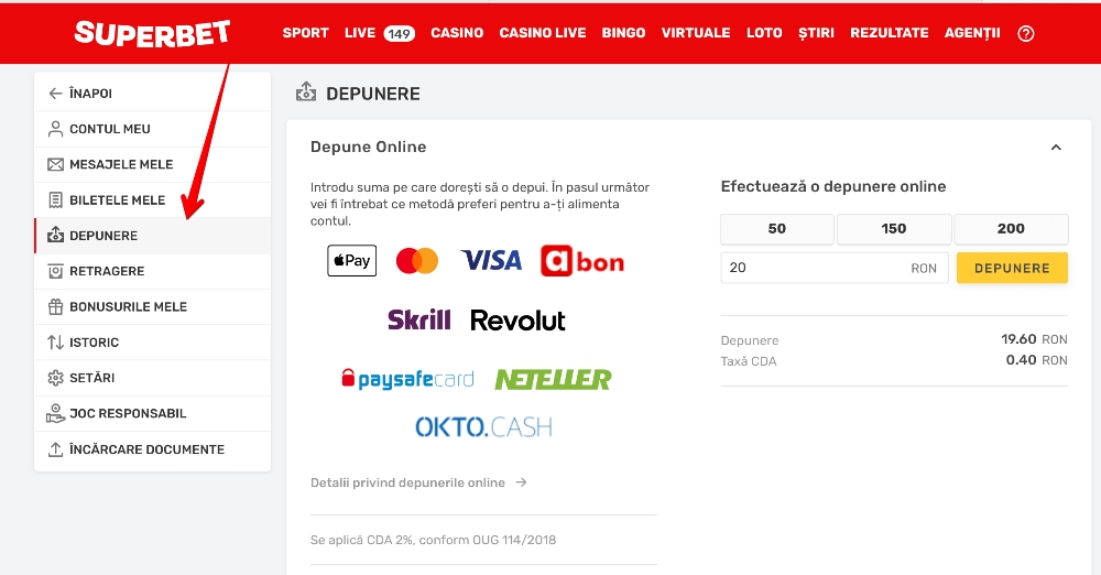 superbet metode de plata depuneri
