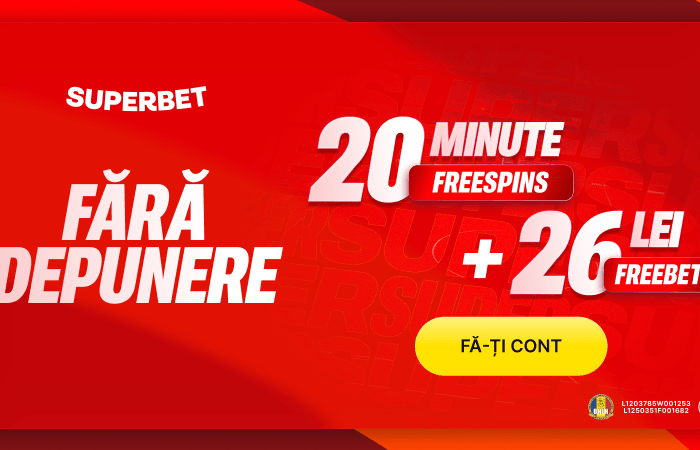 Cod bonus Superbet: 20 min rotiri gratuite fără depunere + 26 LEI